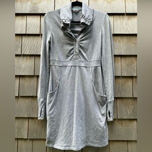 Athleta Gray Long Sleeve Collared Dress Organic Cotton w/ Pockets & Button Neck